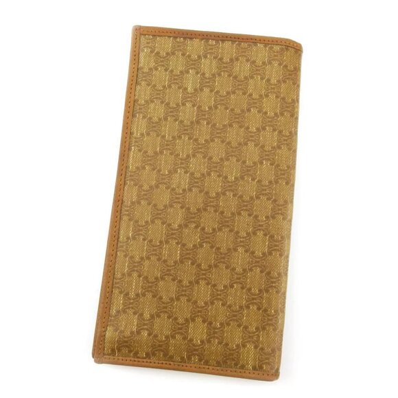 CELINE length wallet macadam beige PVC ?~ leather Authentic used